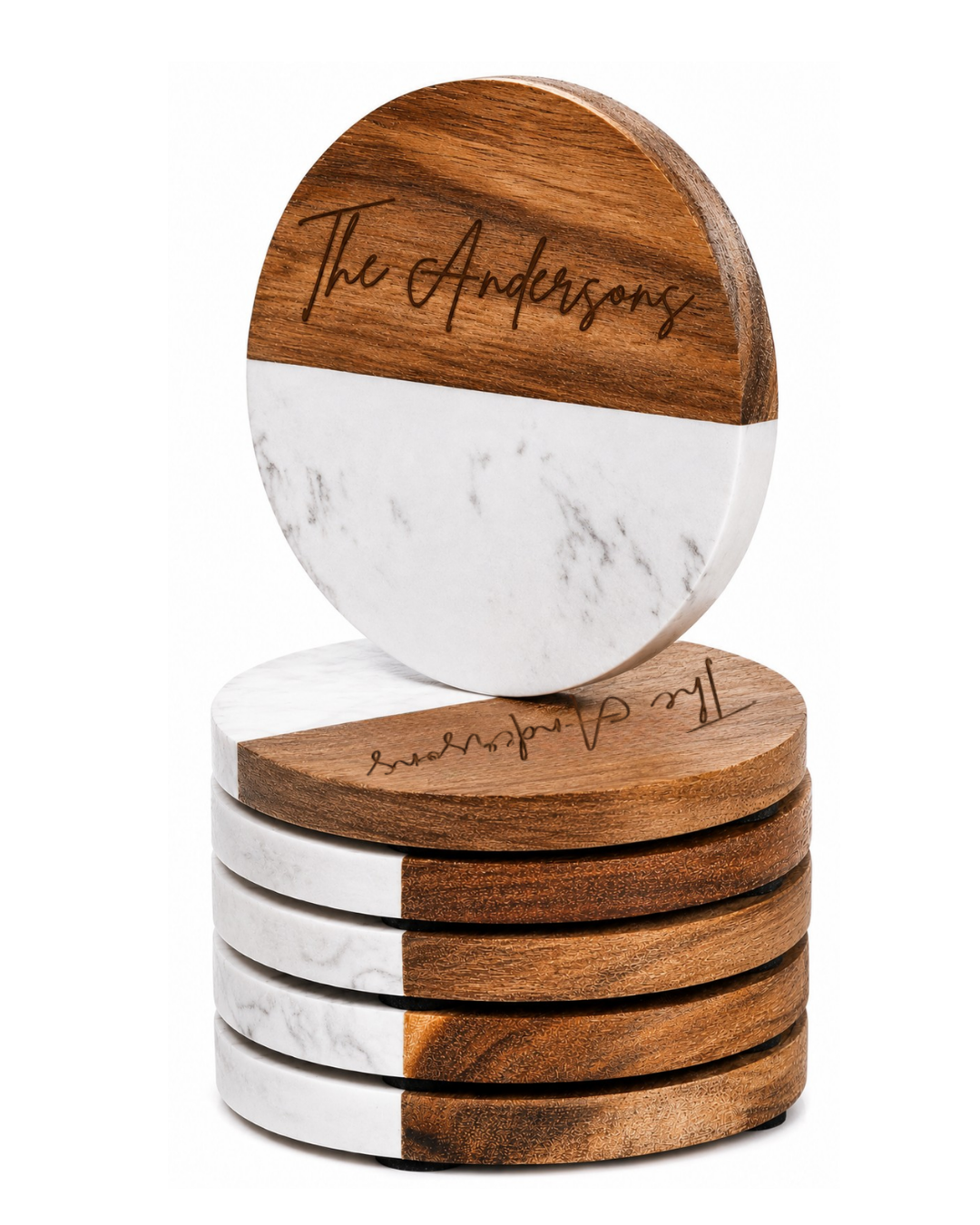 Custom Wood + Marble  Coaster Sets