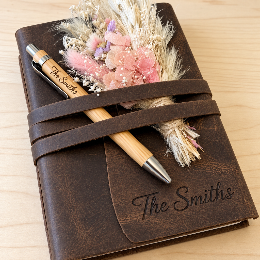 Custom Leather Journal + Pen Set